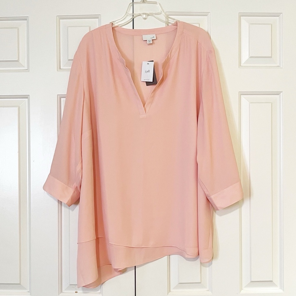 NWT! J. Jill Dusty Pink Roll Tab Sleeve V-Neck Asymmetrical Hem Tunic. Size 3X - Picture 2 of 13